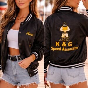 Black Satin Varsity Jacket